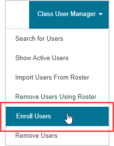 The Enroll Users option is in the Class User Manager menu.